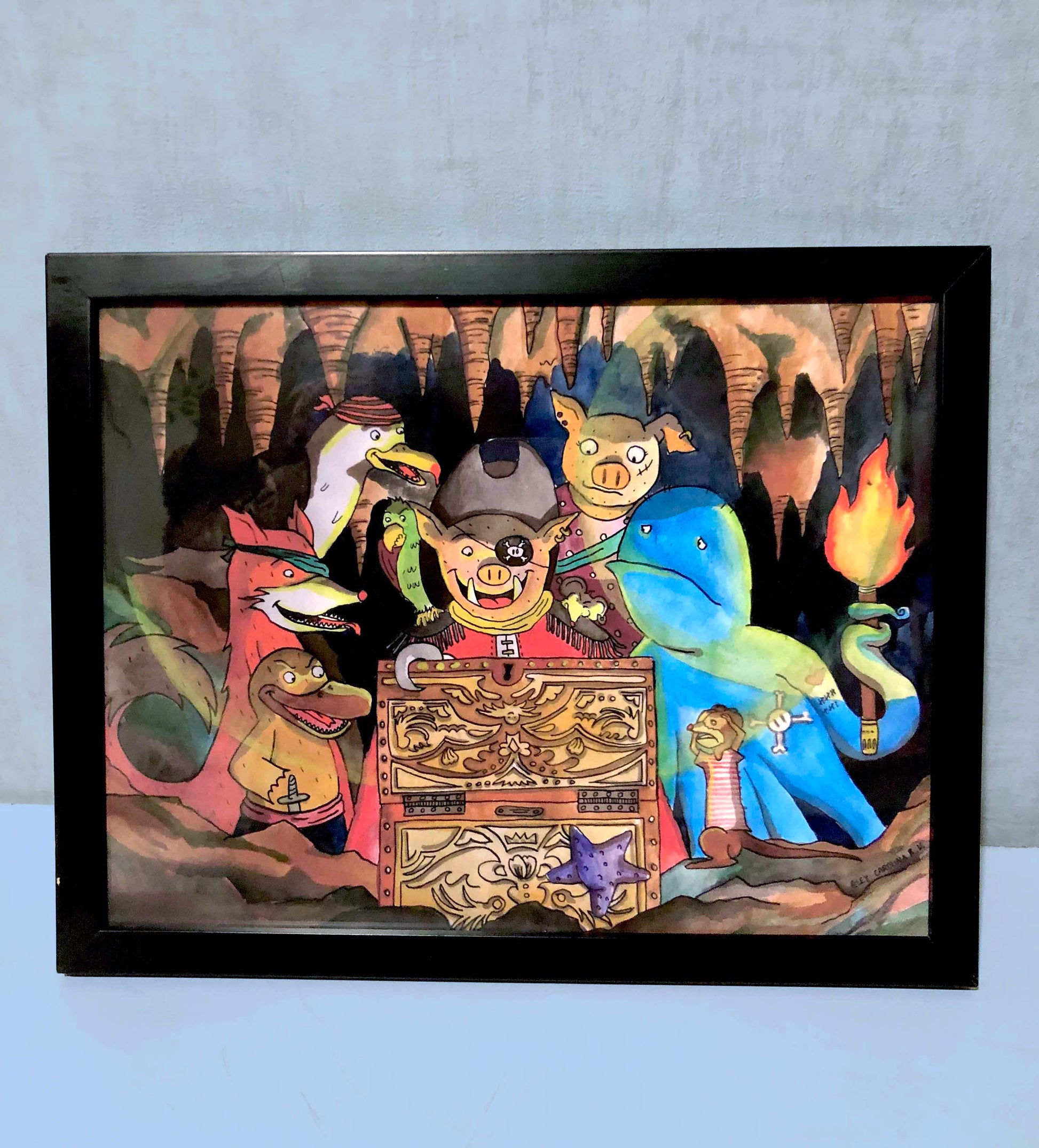 ilustración piratas, dibujo aventuras de animales, tesoro, cofre, caricarturas, dibujos, personajes